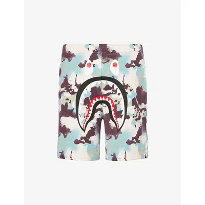 A Bathing Ape Mens Multi Shark-graphic Camo Cotton-jersey Sweat Shorts