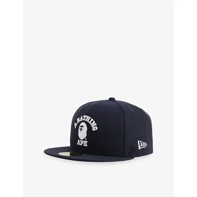 A Bathing Ape Mens Navy 59fifty Embroidered-logo Woven Baseball Cap In Blue