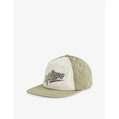 A Bathing Ape Mens Olivedrab Logo-embroidered Quilted Cap