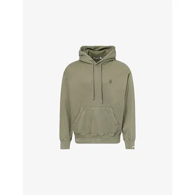 A Bathing Ape Mens Olive Drab One Point Logo-patch Cotton Hoody In Green