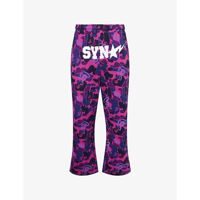 A Bathing Ape Mens Purple Bape X Spotify X Syna Camouflage-print Cotton-blend Jogging Bottoms In Pink