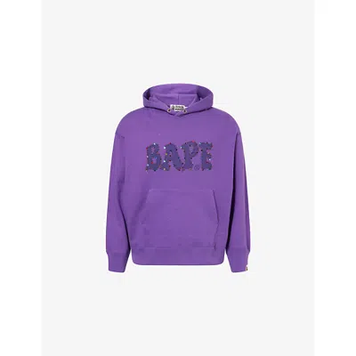 A Bathing Ape Mens Purple Embellished Relaxed-fit Cotton-jersey Hoodie Xl