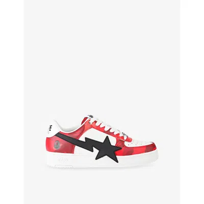 A Bathing Ape Mens Red Bape Sta Os #1 M1 Leather Trainers Eur 43 / 9 Uk