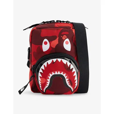 A Bathing Ape Mens Red Camo Shark Woven Cross Body Bag In Black