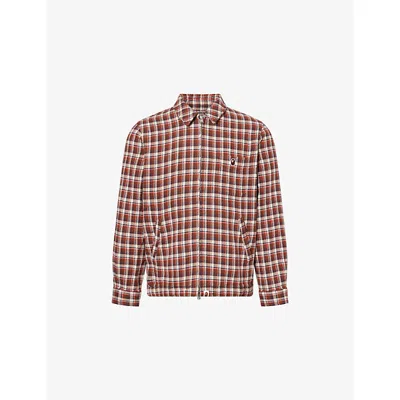 A Bathing Ape Mens Red Checked Zip-up Cotton Shirt