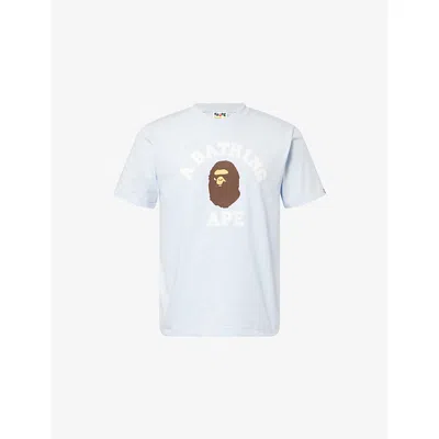 A Bathing Ape Mens Sax Graphic-print College Cotton T-shirt Xl In Blue