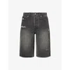 A Bathing Ape Mens Black Sta Embroidered Distressed Denim Shorts Xl In Gray