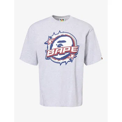 A Bathing Ape Mens Twin Sta Logo Relaxed Graphic Cotton-jersey T-shirt Grey Xl In Gray