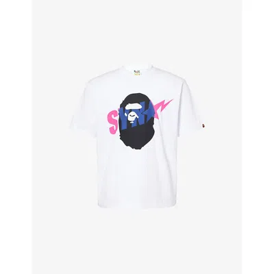A Bathing Ape Mens White Bape X Spotify X Syna Ape Head Relaxed-fit Cotton-jersey T-shirt Xl