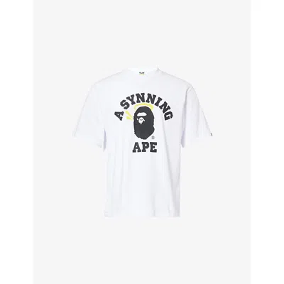A Bathing Ape Mens White Bape X Spotify X Syna College Relaxed-fit Cotton-jersey T-shirt Xl