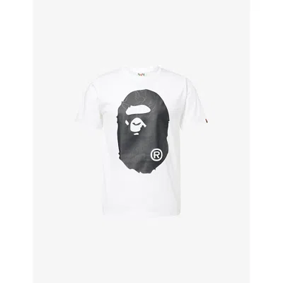 A Bathing Ape Mens White Camo Big Ape Head-print Cotton T-shirt