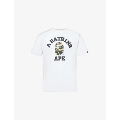A Bathing Ape Mens Camo College Graphic-print Cotton T-shirt White
