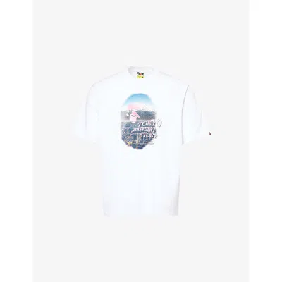 A Bathing Ape Mens White Cityscape Ape Head Cotton-jersey T-shirt
