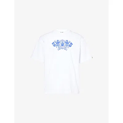 A Bathing Ape Mens  College Logo-print Cotton T-shirt In White