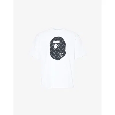 A Bathing Ape Mens College Logo-print Cotton T-shirt White