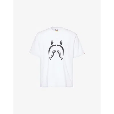 A Bathing Ape Mens White Crewneck Graphic-print Relaxed-fit Cotton-jersey T-shirt