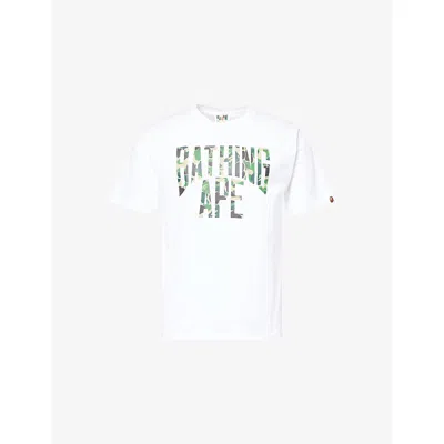 A Bathing Ape Mens White Green Camo Abc Camo Nyc Logo Cotton-jersey T-shirt Xl