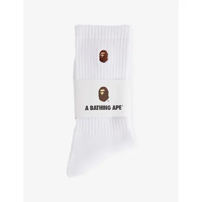 A Bathing Ape Mens White One Point Cotton-blend Crew Socks