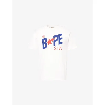 A Bathing Ape Mens White Star Graphic-print Cotton T-shirt