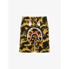 A Bathing Ape Mens Camo Shark Printed Cotton Sweat Shorts Yellow Camo In Multi