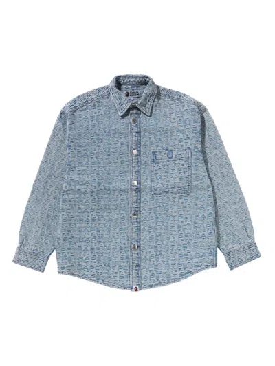 A BATHING APE MONOGRAM-PRINT DENIM SHIRT