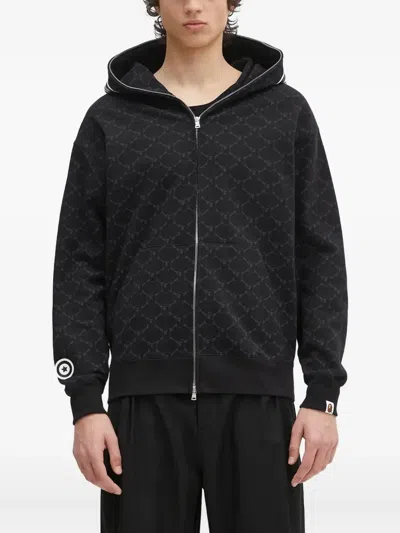 A Bathing Ape Monogram Shark-head Zip-up Hoodie In Black