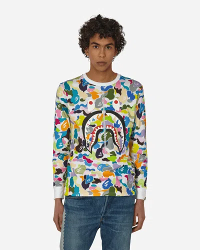 A Bathing Ape Multi Camo Shark Wide Longsleeve T-shirt White