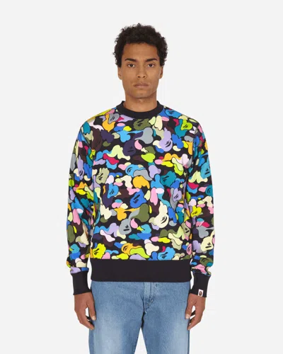 A Bathing Ape Multi Camo Wide Crewneck Sweatshirt Black In Multicolor