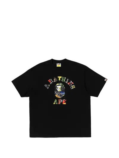 A Bathing Ape Multi Logo College Cotton T-shirt In Black