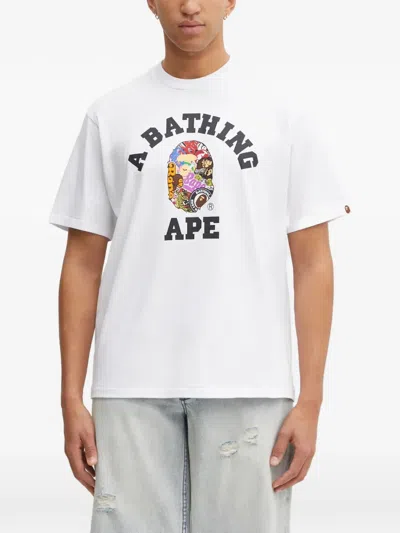A Bathing Ape Multi Logo College Graphic-print T-shirt In White