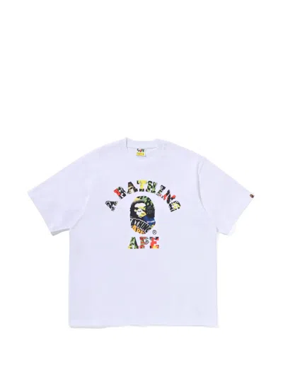 A Bathing Ape Multi Logo College Short-sleeve Cotton T-shirt In Purple