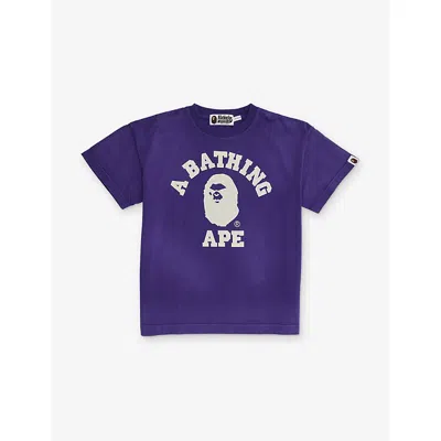 A Bathing Ape Kids' Navy Branded-print Short-sleeved Cotton-jersey T-shirt 10-13 In Blue