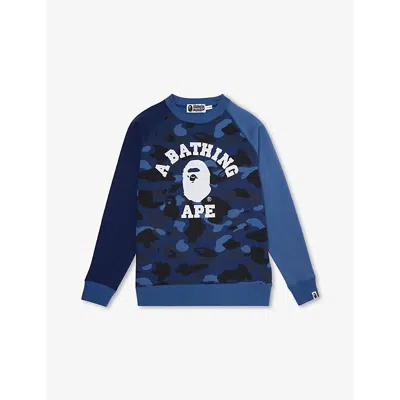 A Bathing Ape Kids' Navy Camouflage Crew-neck Cotton-jersey Sweatshirt 10-
