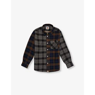 A Bathing Ape Kids' Patchwork Check-pattern Cotton Shirt 4-9 Y In Navy