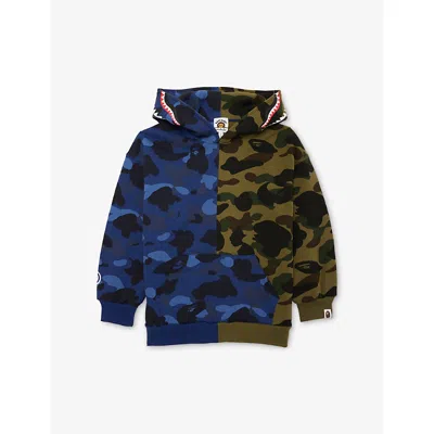 A Bathing Ape Kids' Nyxgr Shark Camo-print Cotton Hoody 2-13 In Multi