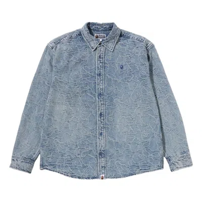 A Bathing Ape One Point Line Camo Jacquard Denim Ls Shirt 'blue'