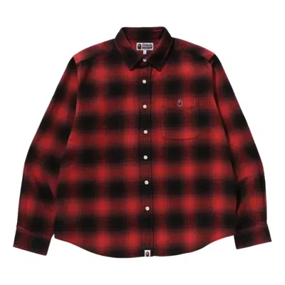 A Bathing Ape One Point Ombre Check Relaxed Fit Long-sleeve Shirt 'red' In Multi