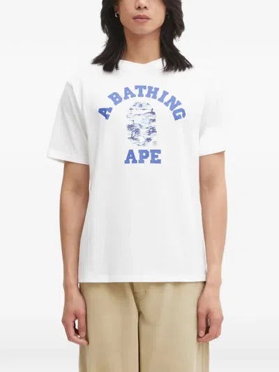 A Bathing Ape Palm Tree Camo College Graphic-print T-shirt In White