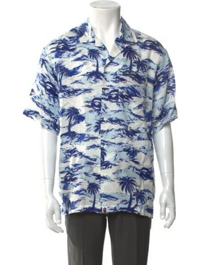 Pre-owned A Bathing Ape Palm Tree Camo Graphic Print Shirt W/ Tags In Blue