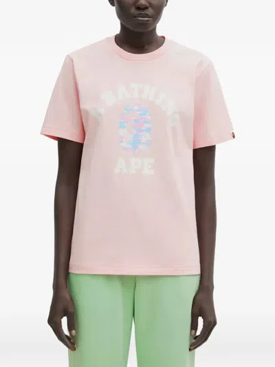 A Bathing Ape Palm Tree Camo Logo-print T-shirt In Pink