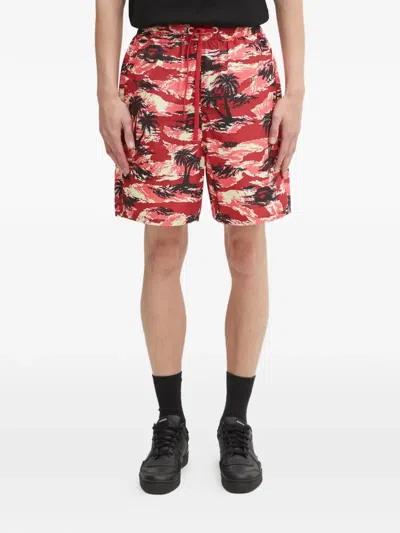 A Bathing Ape Palm-tree Printed Shorts In Red
