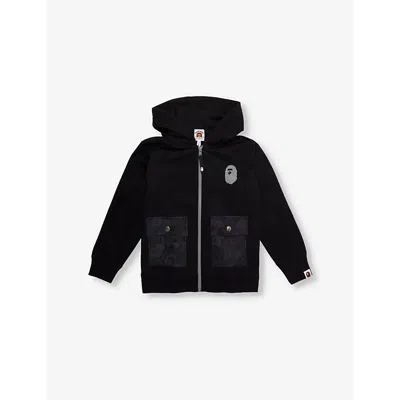A Bathing Ape Kids' Patch-pocket Logo-patch Cotton Hoody 4-9 Y In Black