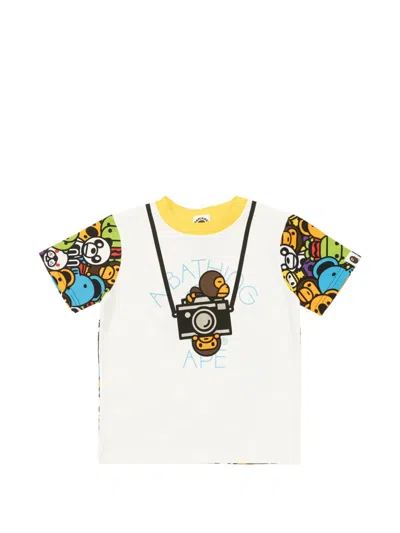 A Bathing Ape Kids' Patterned Ringer T-shirt In White
