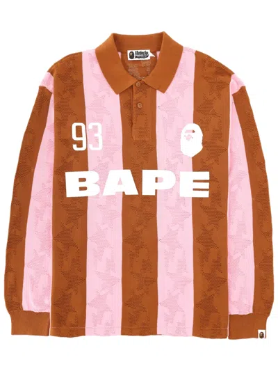 A Bathing Ape Pink Striped Cotton Jacquard Polo Shirt In Multi