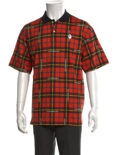 Pre-owned A Bathing Ape Plaid Print Collar Polo Shirt W/ Tags In Orange