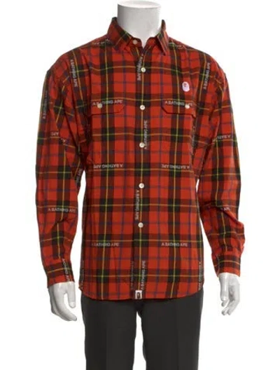 Pre-owned A Bathing Ape Plaid Print Long Sleeve Shirt W/ Tags In Orange