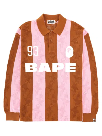 A Bathing Ape Polo In Cotone Jacquard In Brown