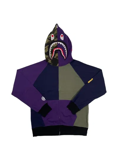 A Bathing Ape Ponr Shark-logo Full-zip Hoodie In Purple