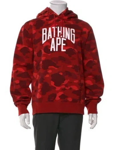 Pre-owned A Bathing Ape Printed Crew Neck Hoodie In Orange