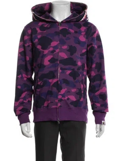 Pre-owned A Bathing Ape Printed Crew Neck Hoodie In Purple